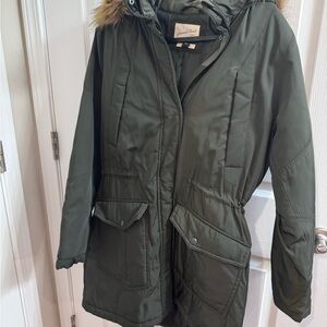 Universal Thread Dark Green Ski Jacket with Faux Fur Hood